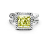 White gold Fancy Yellow Princess  Halo Split Shank Diamond Ring with Pavé Setting_37