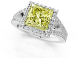 White gold Fancy Yellow Princess  Halo Split Shank Diamond Ring with Prong Setting_1