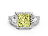 White gold Fancy Yellow Princess  Halo Split Shank Pave Diamond Ring with Four-Prong Setting_29