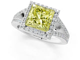 White gold Fancy Yellow Princess  Halo Split Shank Pave Diamond Ring with Four-Prong Setting_30