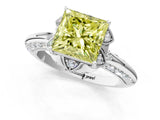 White gold Fancy Yellow Princess  Halo Split Shank Pave Diamond Ring with Petal Prong Setting_33