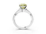 White gold Fancy Yellow Princess  Halo Twist Band Solitaire Prong Setting Ring_3