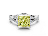 White gold Fancy Yellow Princess  Halo Twist Band Solitaire Prong Setting Ring
