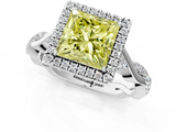 White gold Fancy Yellow Princess  Halo Twist Band Solitaire Ring_1