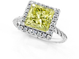 White gold Fancy Yellow Princess  Halo Twisted Band Four-Prong Diamond Ring_1