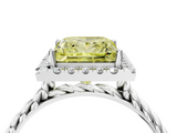White gold Fancy Yellow Princess  Halo Twisted Band Four-Prong Diamond Ring_4