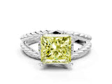 White gold Fancy Yellow Princess  Halo Twisted Band Four-Prong Ring_32