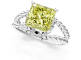 White gold Fancy Yellow Princess  Halo Twisted Band Four-Prong Ring_33