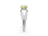 White gold Fancy Yellow Princess  Halo Twisted Band Four-Prong Ring_34