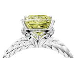 White gold Fancy Yellow Princess  Halo Twisted Band Four-Prong Ring_36