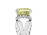 White gold Fancy Yellow Princess  Halo Twisted Band Four-Prong Ring_37
