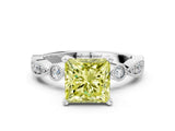 White gold Fancy Yellow Princess  Milgrain Bezel Diamond Engagement Ring with Solitaire Prong Setting_28