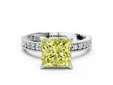 White gold Fancy Yellow Princess  Milgrain Pave Diamond Engagement Ring with Four-Prong Setting