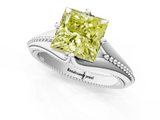 White gold Fancy Yellow Princess  Solitaire Beaded Band Six-Prong Setting_1