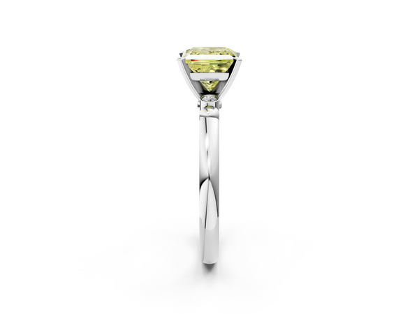 White gold Fancy Yellow Princess  Solitaire Beaded Band with Four-Prong Setting