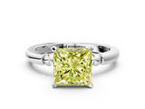 White gold Fancy Yellow Princess  Solitaire Beaded Band with Four-Prong Setting