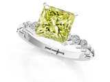 White gold Fancy Yellow Princess  Solitaire Bezel Accent Diamond Engagement Ring with Beaded Band and Four-Prong Setting_1