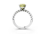 White gold Fancy Yellow Princess  Solitaire Bezel Accent Diamond Engagement Ring with Beaded Band and Four-Prong Setting_3