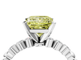 White gold Fancy Yellow Princess  Solitaire Bezel Accent Diamond Engagement Ring with Beaded Band and Four-Prong Setting_4