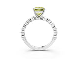 White gold Fancy Yellow Princess  Solitaire Bezel-Set Diamond Ring with Beaded Band and Four-Prong Setting_53