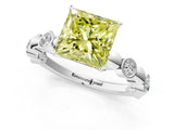 White gold Fancy Yellow Princess  Solitaire Bezel-Set Diamond Ring with Beaded Band and Four-Prong Setting_54
