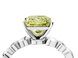 White gold Fancy Yellow Princess  Solitaire Bezel-Set Diamond Ring with Beaded Band and Four-Prong Setting_57