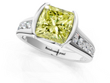 White gold Fancy Yellow Princess  Solitaire Bezel-Set Diamond Ring with Channel-Set Band_1
