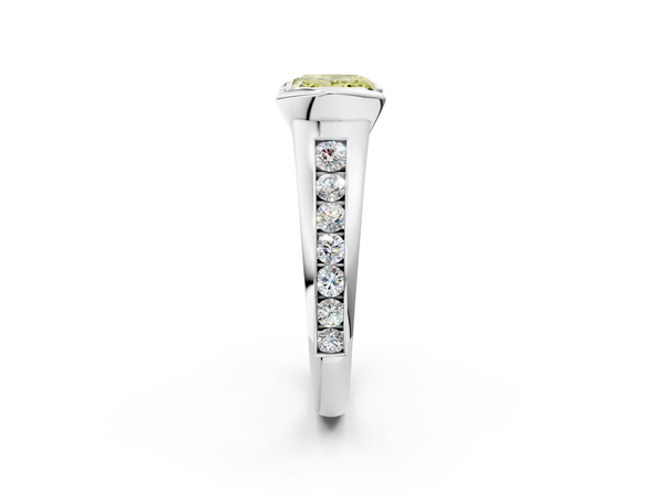 Platinum Fancy Yellow Princess  Solitaire Bezel-Set Diamond Ring with Channel-Set Band