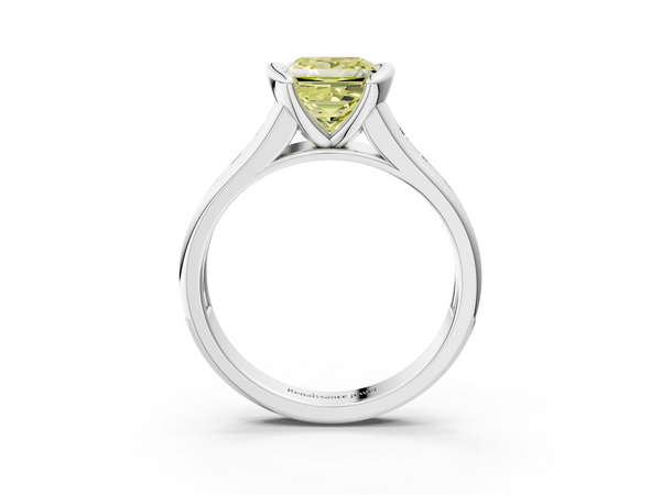 Platinum Fancy Yellow Princess  Solitaire Bezel-Set Diamond Ring with Channel-Set Band