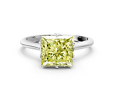 White gold Fancy Yellow Princess  Solitaire Cathedral Diamond Ring with Six-Prong Setting