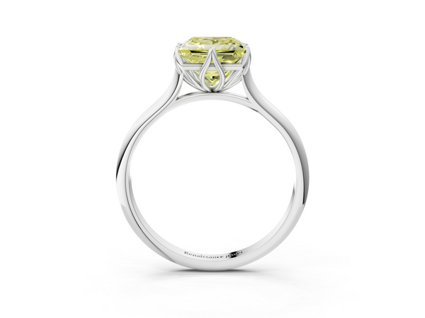 Platinum Fancy Yellow Princess  Solitaire Cathedral Diamond Ring with Six-Prong Setting