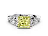 White gold Fancy Yellow Princess  Solitaire Celtic Knot Engagement Ring with Four-Prong Setting