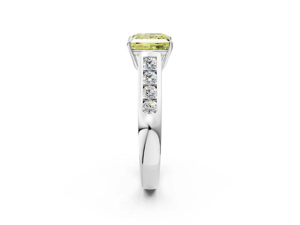 White gold Fancy Yellow Princess  Solitaire Channel-Set Diamond Engagement Ring with Four-Prong Setting