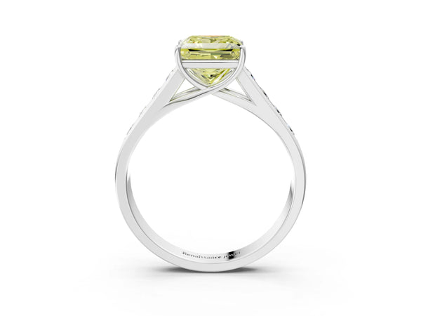 White gold Fancy Yellow Princess  Solitaire Channel-Set Diamond Engagement Ring with Four-Prong Setting