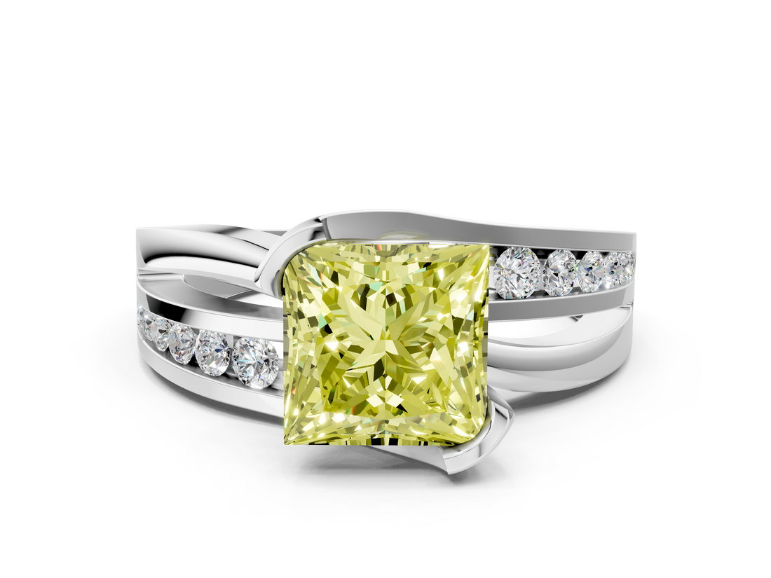 White gold Fancy Yellow Princess  Solitaire Channel-Set Split Shank Ring with Tension Prong Setting_3