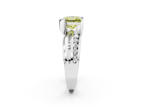Platinum Fancy Yellow Princess  Solitaire Channel-Set Split Shank Ring with Tension Prong Setting