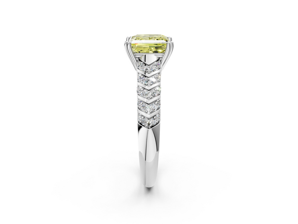 Platinum Fancy Yellow Princess  Solitaire Chevron Pave Diamond Engagement Ring with Six-Prong Setting