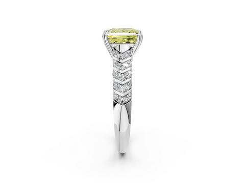 White gold Fancy Yellow Princess  Solitaire Chevron Pave Diamond Engagement Ring with Six-Prong Setting_2