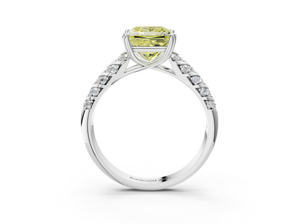 Platinum Fancy Yellow Princess  Solitaire Chevron Pave Diamond Engagement Ring with Six-Prong Setting