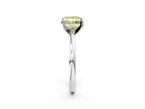 White gold Fancy Yellow Princess  Solitaire Diamond Engagement Ring with Four-Prong Setting on a Classic Band