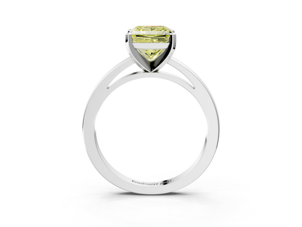 White gold Fancy Yellow Princess  Solitaire Diamond Engagement Ring with Four-Prong Setting on a Classic Band