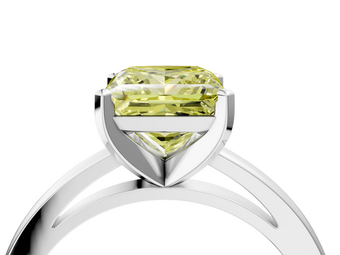 White gold Fancy Yellow Princess  Solitaire Diamond Engagement Ring with Four-Prong Setting on a Classic Band_7