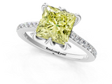 White gold Fancy Yellow Princess  Solitaire Diamond Engagement Ring with Pave Band and Six-Prong Setting_1