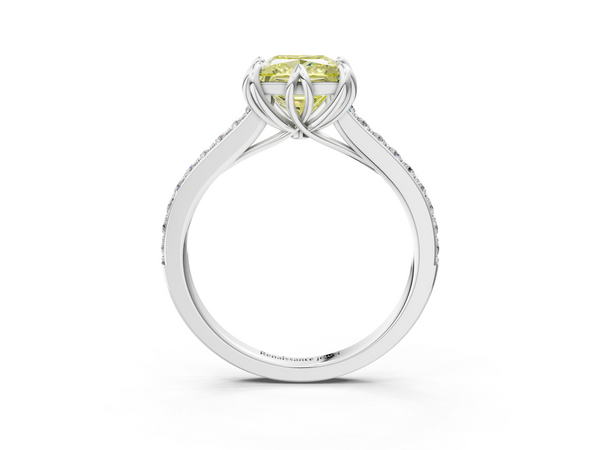 Platinum Fancy Yellow Princess  Solitaire Diamond Engagement Ring with Pave Band and Six-Prong Setting