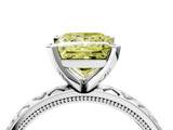 White gold Fancy Yellow Princess  Solitaire Diamond Engagement Ring with XO Engraved Band and Four-Prong Setting 4