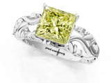White gold Fancy Yellow Princess  Solitaire Diamond Leaf Vine Band with Prong Setting_1