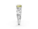 White gold Fancy Yellow Princess  Solitaire Diamond Leaf Vine Band with Prong Setting_2