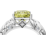 White gold Fancy Yellow Princess  Solitaire Diamond Leaf Vine Band with Prong Setting_4
