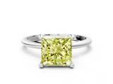 White gold Fancy Yellow Princess  Solitaire Diamond Ring with 4-Prong Setting on a Classic Band_3