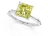 White gold Fancy Yellow Princess  Solitaire Diamond Ring with Bamboo Band and Four-Prong Setting_1